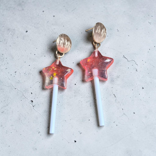 Pink Fairy Wand on Golden Studs