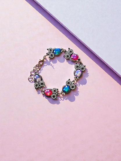 Bronzy Holographic and Jewels Colorful Owls Bracelet