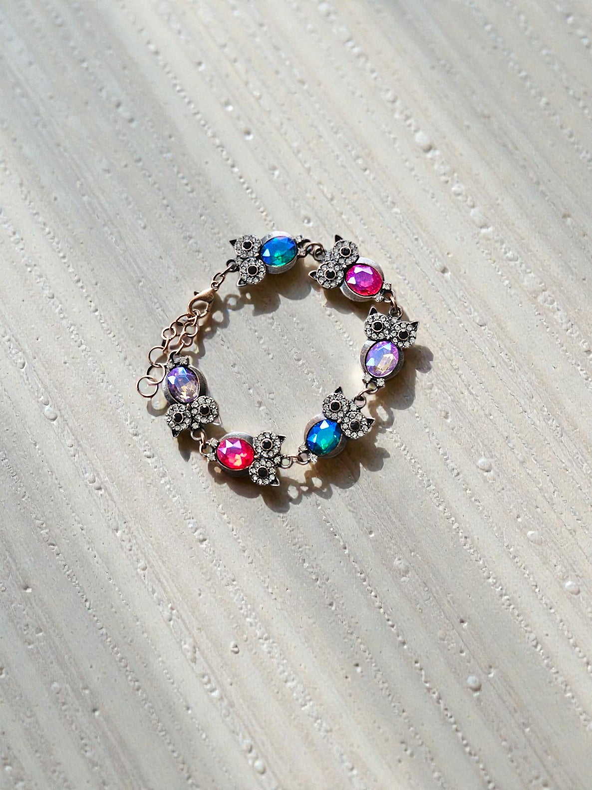 Bronzy Holographic and Jewels Colorful Owls Bracelet